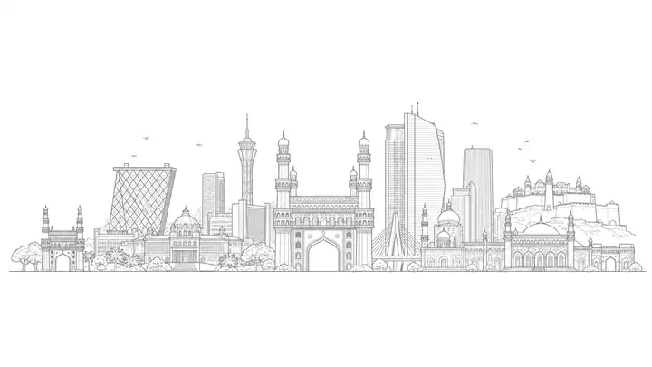 Hyderabad skyline line art for Red Home Services service area in Hyderabad